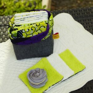 corbeille de lingettes en wax et jean