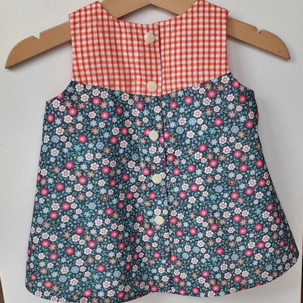 Robe bébé à fleurs et vichy orange