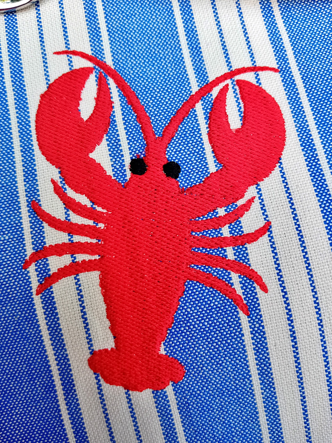 Torchon bleu broderie homard