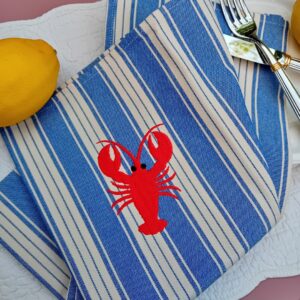 Torchon bleu broderie homard